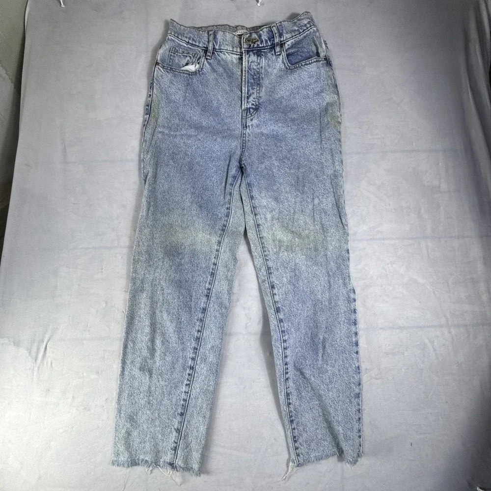 PacSun Womens High-Rise Straight Jeans Blue Acid Wash Denim Raw Hem Comfort 27